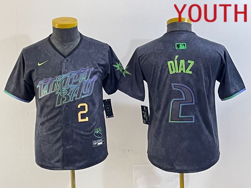 Youth Tampa Bay Rays #2 Diaz Nike MLB Limited City Connect Black 2024 Jersey style 2